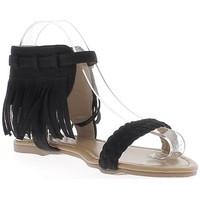 chaussmoi black flat sandals to 05 cm suede with fringes and thin brid ...