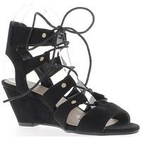 chaussmoi black wedge sandals with heels of 7cm look suede laces and s ...