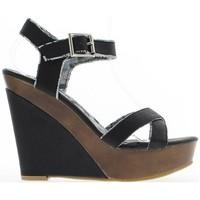 Chaussmoi Woman black heel 8cm wedge sandals women\'s Sandals in black