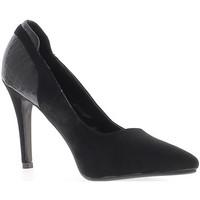 Chaussmoi Escarpins noirs à talons de 10 cm pointus aspect daim et croco women\'s Court Shoes in black