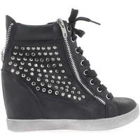 Chaussmoi Black rising wedge sneakers with Rhinestones to 7.5 cm heel women\'s Shoes (High-top Trainers) in black