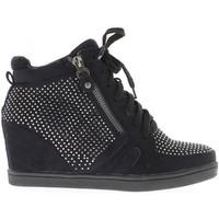 Chaussmoi Black rising wedge sneakers with Rhinestones to 6cm heel women\'s Shoes (High-top Trainers) in black