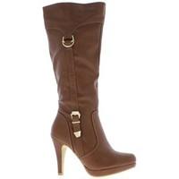 Chaussmoi Boots women camel 10cm heel and mini platform of 2cm women\'s High Boots in brown