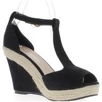 chaussmoi espadrilles wedge woman black 10cm aspect suede with platfor ...