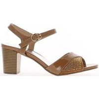 chaussmoi sandals camel large varnished in 8cm heel womens sandals in  ...