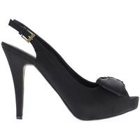 Chaussmoi Large satin black Sandals size 14cm heel and platform with node women\'s Sandals in black