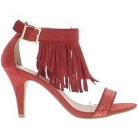 Chaussmoi Sandals size large red fringes to 9cm heel women\'s Sandals in red
