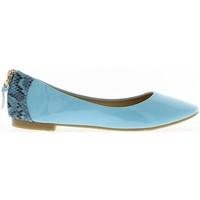 Chaussmoi Blue ballerina painted with Golden zipper women\'s Shoes (Pumps / Ballerinas) in blue