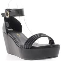 Chaussmoi Large wedge Sandals size black at 9 cm with 4 cm platform heel. women\'s Sandals in black