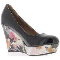 chaussmoi pumps cleared woman black varnish 105 cm heels and flowery p ...