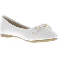 Chaussmoi White bi ballerinas material with twill tape 1 cm and decor meta women\'s Shoes (Pumps / Ballerinas) in white