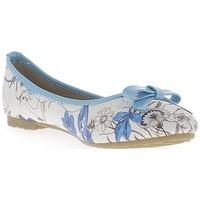 Chaussmoi Ballerina beige patterned blue node and edged blue varnish women\'s Shoes (Pumps / Ballerinas) in blue