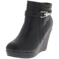 chaussmoi black wedge boots lined heel 10cm faux leather and croco thi ...