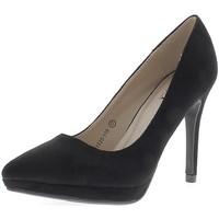 Chaussmoi 10.5 cm heel black pumps sharp aspect suede with platform women\'s Court Shoes in black