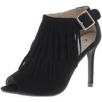 chaussmoi black boots low open heel 10cm aspect suede with fringes wom ...