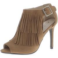 chaussmoi camel boots low open heel 10cm aspect suede with fringes wom ...