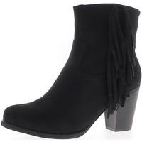 chaussmoi black boots with fringes thick 7cm suede look heel lined wom ...