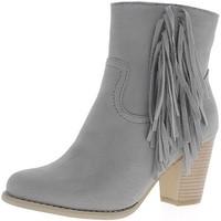 chaussmoi grey boots with fringes thick 7cm suede look heel lined wome ...