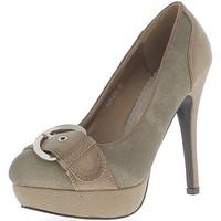 Chaussmoi Pumps taupe and khaki with large buckle to 12.5 cm platform heel women\'s Court Shoes in brown
