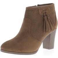 Chaussmoi Boots low camel women at large 8cm look heel suede and PomPoms women\'s Low Ankle Boots in brown
