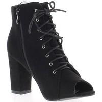 chaussmoi black open boots with thick 9cm with laces look suede heel w ...
