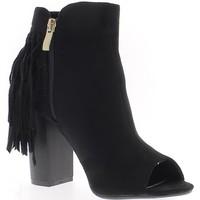 chaussmoi black boots open fringed thick 9cm suede look heel womens lo ...