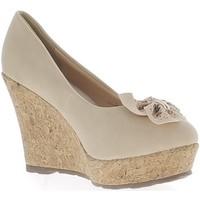 Chaussmoi Offset beige heel 10cm and tray with pretty node and gold rhines women\'s Court Shoes in BEIGE