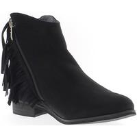 chaussmoi boots low black woman to 3cm look heel suede and fringes wom ...