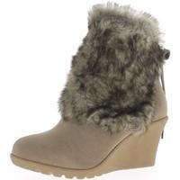 Chaussmoi Taupe boots at a 7.5 cm suede look heel lined faux fur women\'s Low Ankle Boots in brown
