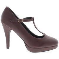 Chaussmoi Pumps large Burgundy size 12.5 cm heel and platform leather brid women\'s Court Shoes in red