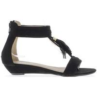 Chaussmoi 3cm look suede with Pompom heel compensated women black sandals women\'s Sandals in black
