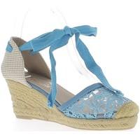 Chaussmoi Espadrilles compensées femme bleues à talons de 7 cm aspect dent women\'s Sandals in blue