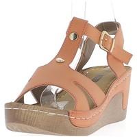 Chaussmoi Orange wedge Sandals 7cm heel and thick 3cm heel aspect of wood women\'s Sandals in orange