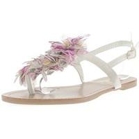 Chaussmoi Flat white flip-flops with between finger decoration flower fabr women\'s Flip flops / Sandals (Shoes) in white