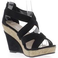 Chaussmoi Black wedge sandals with heels 10cm look suede with interlocking women\'s Sandals in black