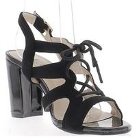 Chaussmoi Varnished black sandals and suede with thick heels 9cm with lace women\'s Sandals in black