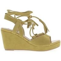 chaussmoi sandals mustard compensated women in heels of 85 cm with lac ...