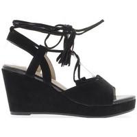 chaussmoi sandals black compensated women in heels of 85 cm with lace  ...