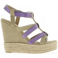 Chaussmoi Wedge Sandals beige and purple heel 13cm and platform women\'s Sandals in purple