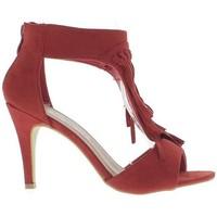 chaussmoi red sandals to end 9cm heel aspect suede with fringes on the ...