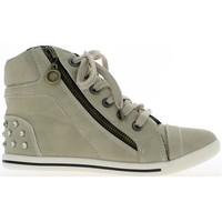 Chaussmoi Beige high-top Shoes Sneakers shiny nails and zipper women\'s Trainers in BEIGE