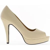 chaussmoi white open pumps 85 cm heel womens court shoes in beige