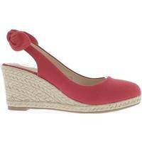 Chaussmoi Espadrilles wedge woman red heels 7.5 cm canvas women\'s Sandals in red