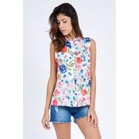 CHICA FLORAL SLEEVELESS SATIN SHIRT