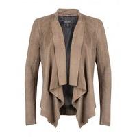 chester beige suede drape front bomber jacket