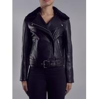 chambra black leather cropped biker jacket