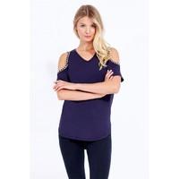 CHAIN SHORT SLEEVE COLD SHOULDER TOP