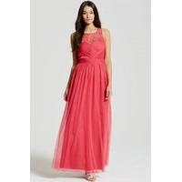 cherry embellished pleat detail maxi dress