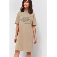 Cheap Monday Smash Beige Logo T-Shirt Dress, BEIGE