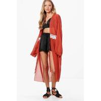 chiffon kimono with crochet tie waist terracotta